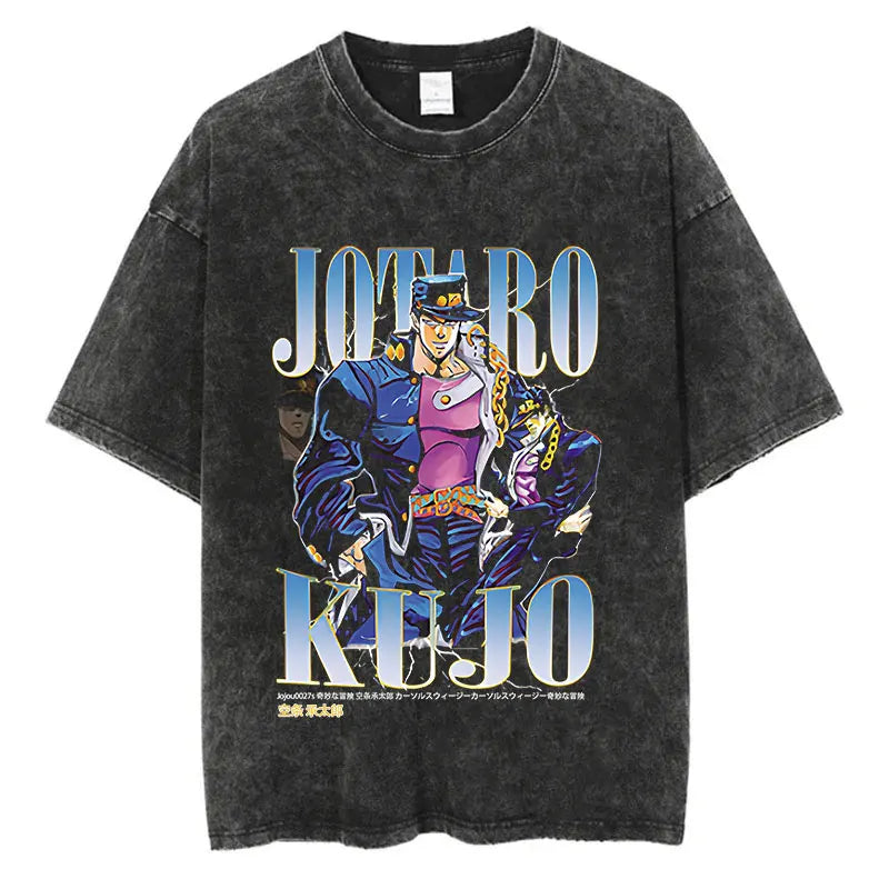 Vintage Washed TShirt Men Summer Hip Hop Streetwear T-shirt JoJo Bizarre Adventure Anime Print Cotton Casual Short Sleeve Tshirt - Image 4