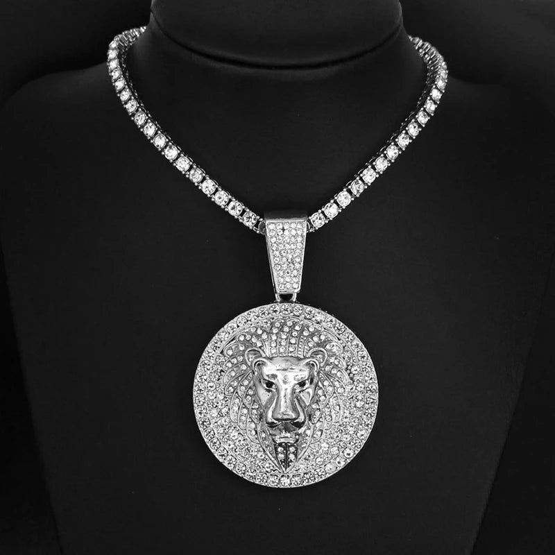 Hip Hop Big Lion Head Pendant Cuban Chain Necklace – Iced Out Rhinestone Jewelry for Men & Women - Image 6