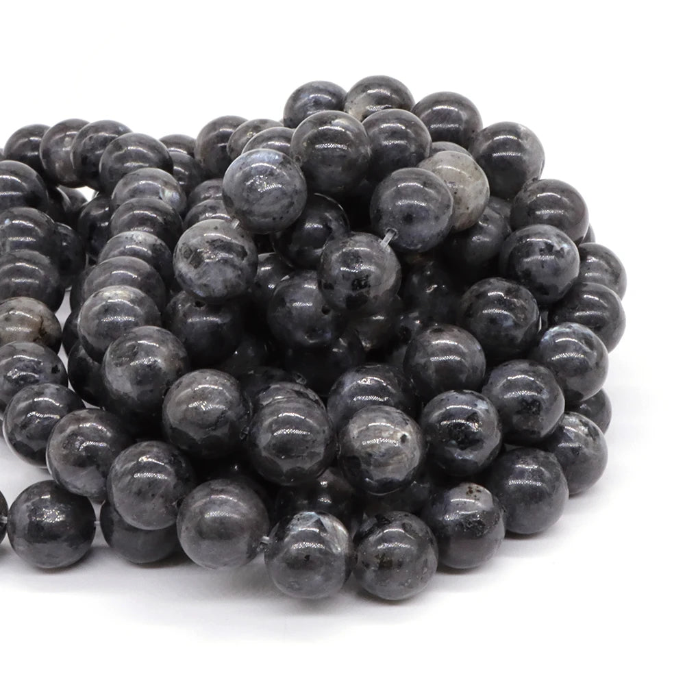 Natural Black Larvikite Labradorite Round Beads – Loose Stone Strand for DIY Jewelry Making - Image 3