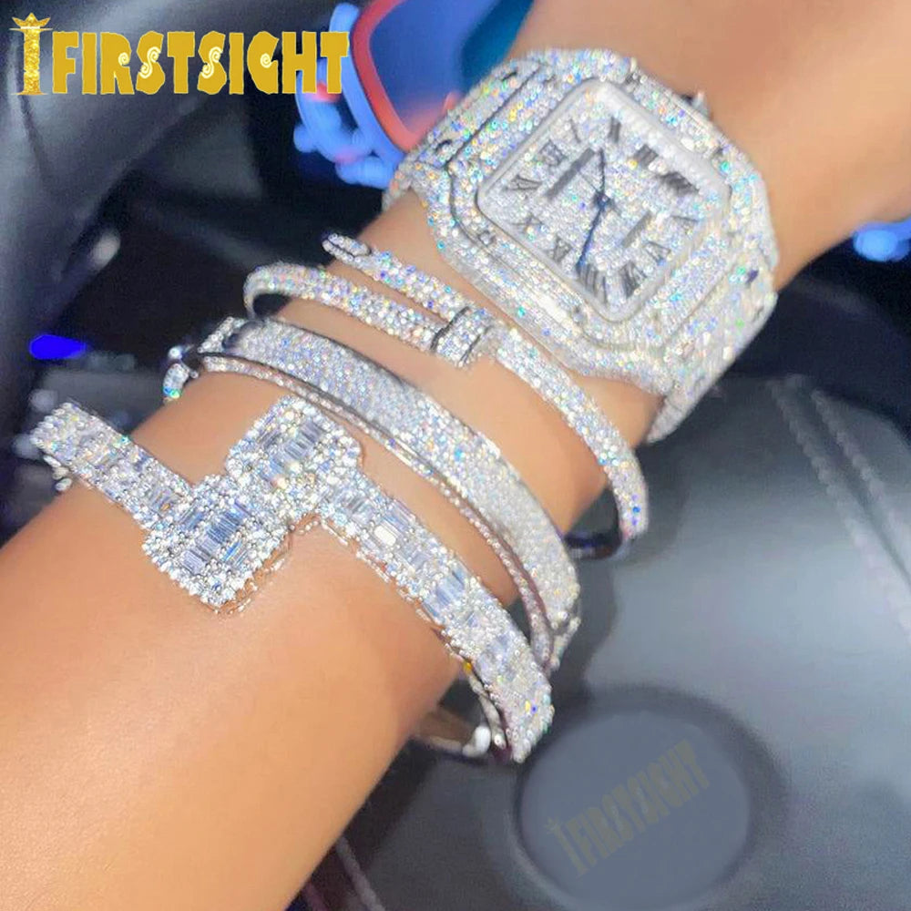 New Iced Out Open Square Zircon Charm Bracelet – Gold & Silver Color Hip Hop Bangle for Men & Women