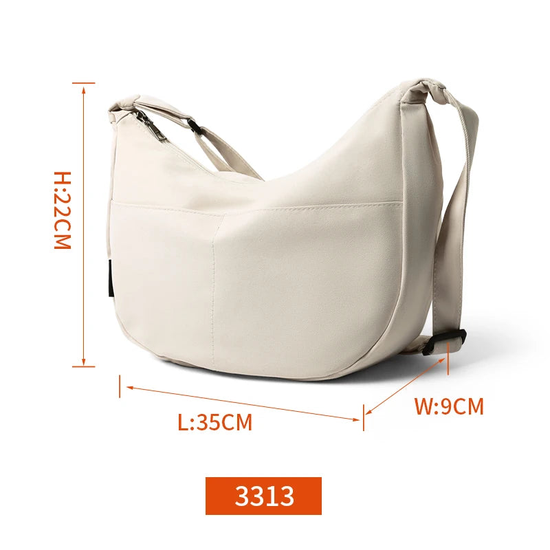 Solid Half Moon Hobo Crossbody Bag – Waterproof Oxford Shoulder Bag for Men - Image 8