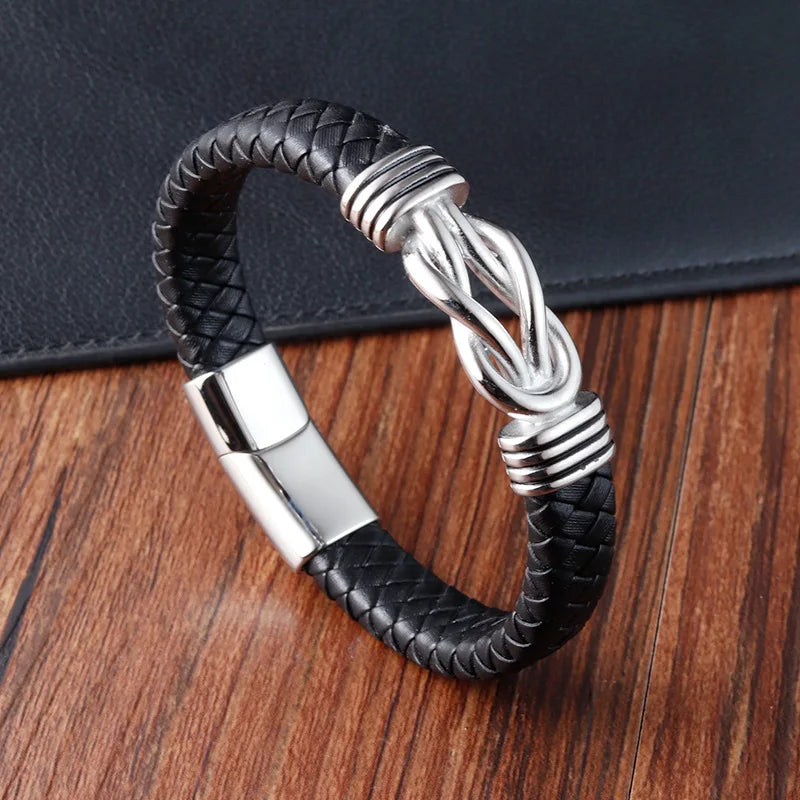 Classic Stainless Steel Leather Bracelet – Men's Chain Wristband Business Charm Jewelry for Dad or Boyfriend - Image 7