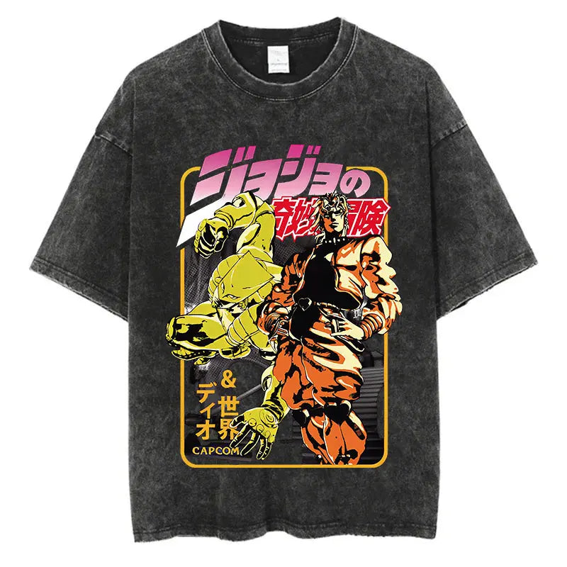 Vintage Washed TShirt Men Summer Hip Hop Streetwear T-shirt JoJo Bizarre Adventure Anime Print Cotton Casual Short Sleeve Tshirt - Image 13