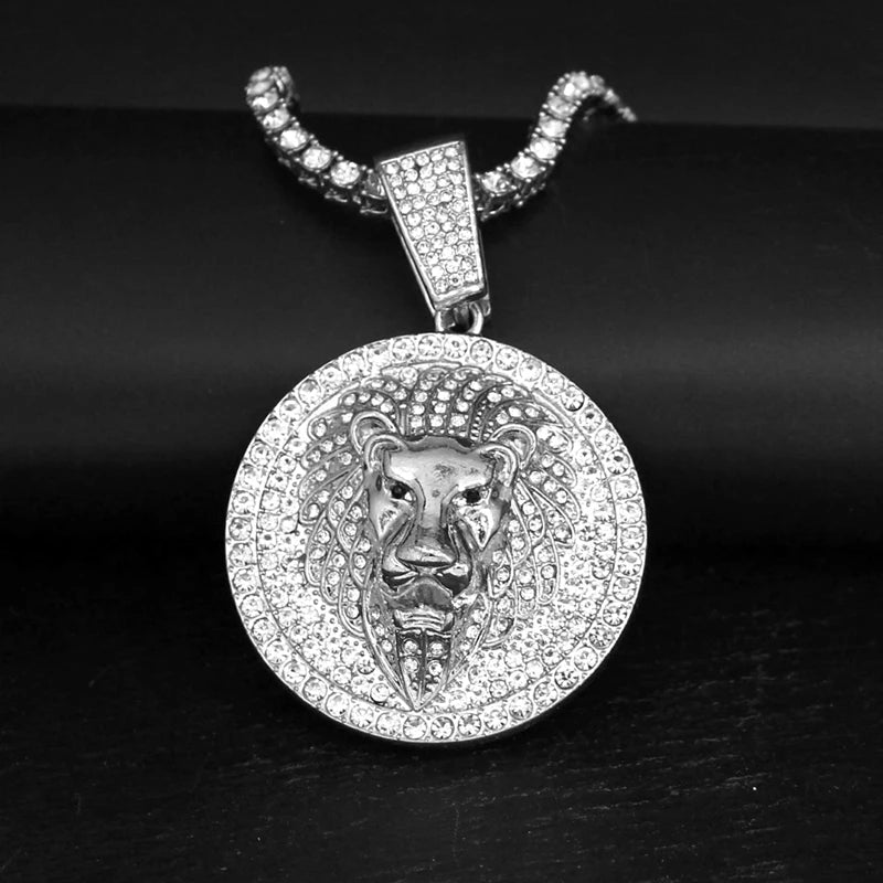 Hip Hop Big Lion Head Pendant Cuban Chain Necklace – Iced Out Rhinestone Jewelry for Men & Women - Image 4