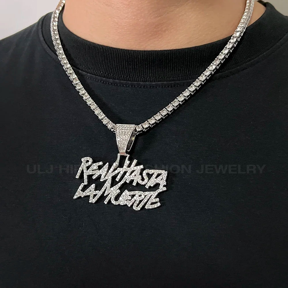 Hip Hop Street Style Real Hasta La Muerte Bling Pendant Necklace - Image 7