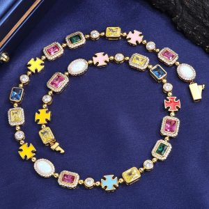 10mm Multicolor Enamel Cross Chain Necklace