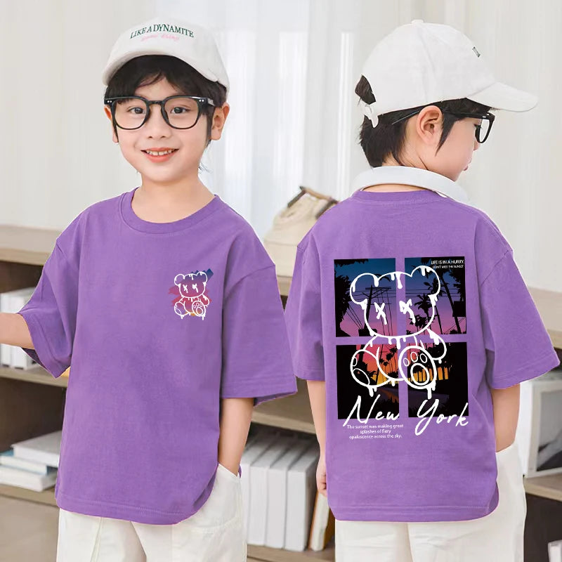 Korean Children's Clothes 2025 Summer Tops Art New York City Graphic T Shirts Cotton Baby Boys Short Sleeves Shirt Kids Clothes - Image 6